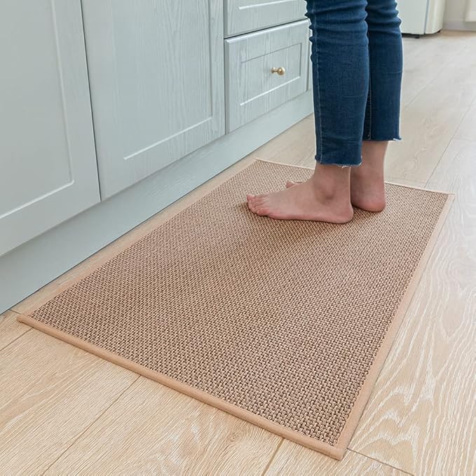 MontVoo Kitchen Rugs and Mats Non Skid Washable, Absorbent Runner Rugs for Kitchen, Front of Sink, Kitchen Mats for Floor (Beige, 20"x32")