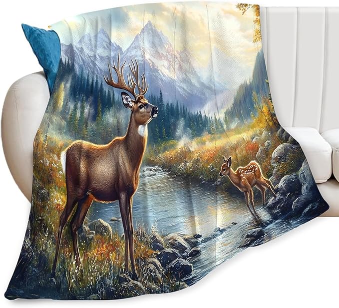 Tijuboni Elk Deer Throw Blanket Mountain Cabin Gifts for Women Men Girls Boys Kids Adults Soft Flannel Fleece Blanket for Couch Sofa Bed Home Decor 40"x50"