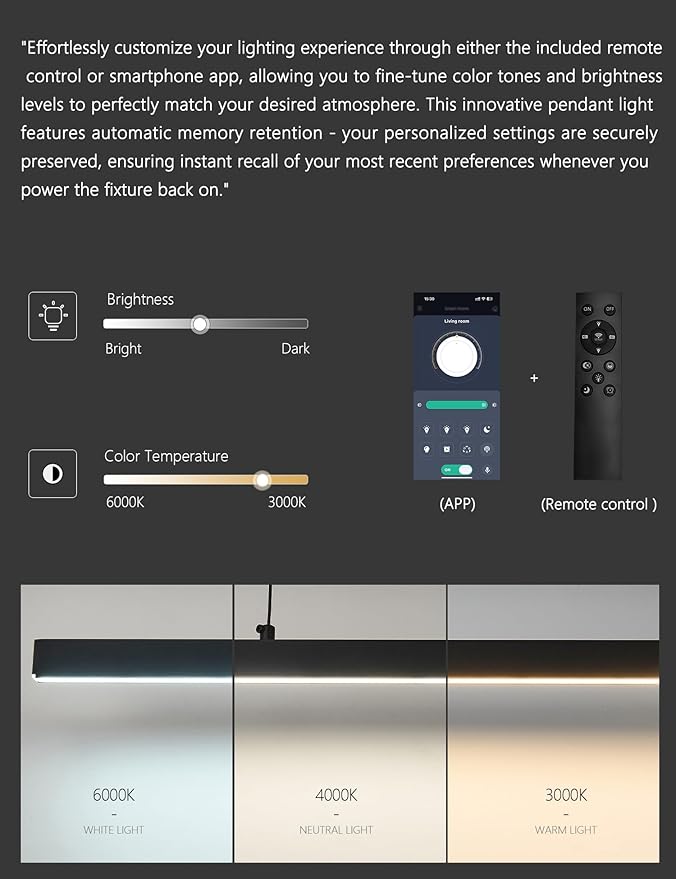 83" Modern Black Linear Pendant Lights Kitchen Island Lighting Minimalist Led Chandeliers Pool Table Light Dimmable Ceiling Hanging Light Fixture Dining Room with Remote Control