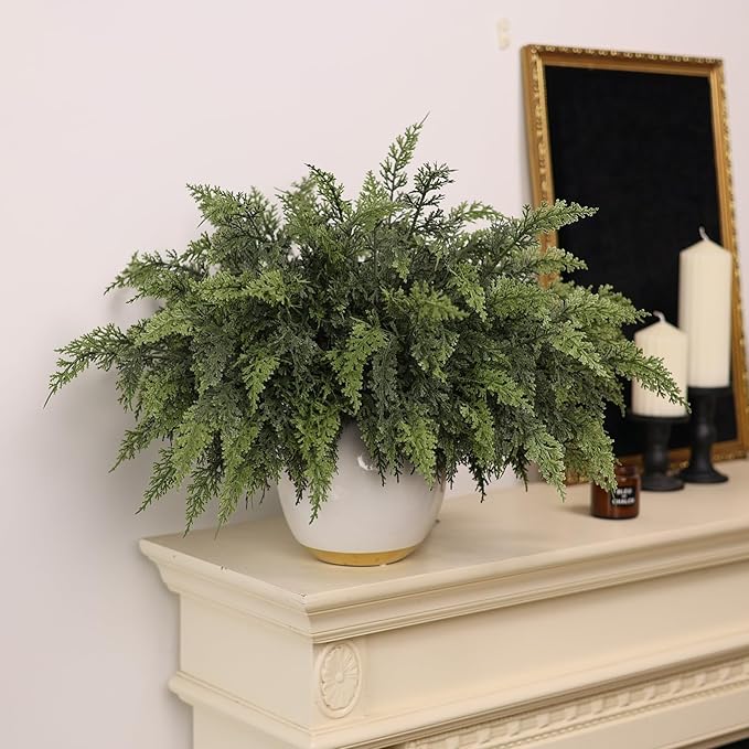 18" Real Touch Cedar Branches -12 Pcs, Artificial Christmas Cedar Branch Realistic Fake Pine Picks Faux Greenery Plants Stem for Vase DIY Crafts Garland Wreath Indoor Outdoor Home Decor
