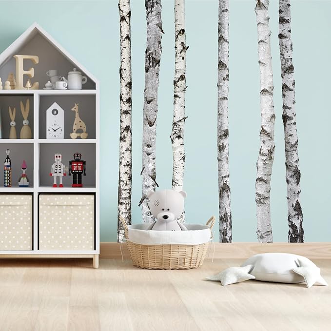 70 Inches Giant Tree Wall Decal White Birch Tree Wall Sticker Large Trees Decals Peel and Stick Woodland Forest Tree Sticker Nature Trees Stickers for Bedroom Nursery Living Room