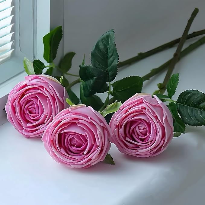 5Pcs Rose Real Touch Artificial Silk Flowers with Stems - Lifelike Latex Austin Rose Peony for Wedding Bouquets, Home Decor, DIY Floral Arrangements