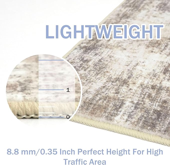 IOHOUZE Abstract Round Area Rug 6 Ft Washable Circle Rugs Large Round Rug Non Slip Thin Soft Circle Rugs, Printed Faux Wool Floor Carpet for Bedroom Living Room Dining Room Nursery, Beige Brown
