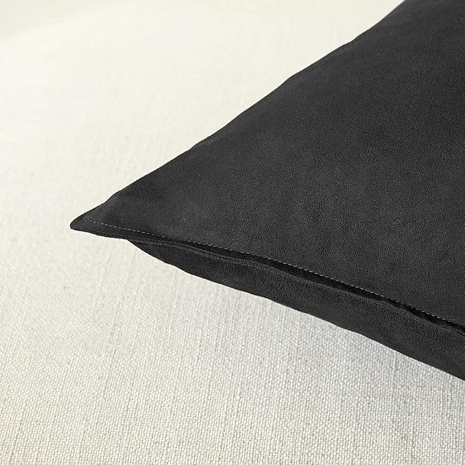 Fancy Homi 2 Packs Black Long Lumbar Decorative Throw Pillow Covers 14x24 Inch for Living Room Couch Bed Sofa, Modern Boho Home Decor, Soft Faux Suede Solid Rectangle Accent Cushion Case 35x60 cm