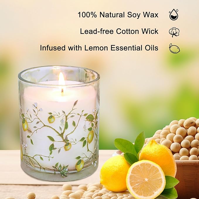 3 Pack Scented Candles Lemon Fragrance Soy Wax Glass Jar Candle Long Burn Time Birthday Candle Gift Set Stress Relief Aromatherapy Candles for Home Scented Christmas House Warming Decoration