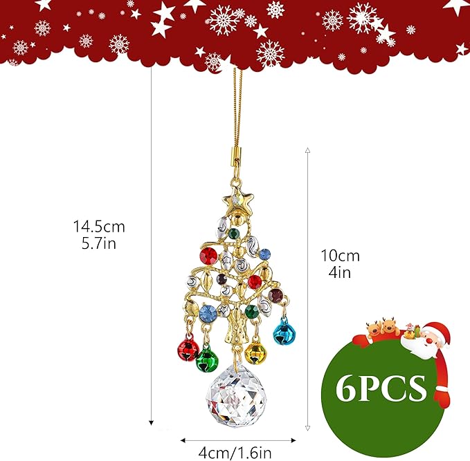 H&D HYALINE & DORA Set of 6 Christmas Tree Ornaments Set Rhinestone Tree Shape Hanging Ornament Crystal Christmas Ornaments Gifts for Xmas Birthday Winter Holiday Decor