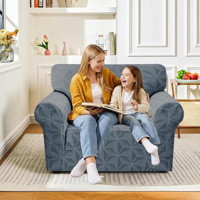 YEMYHOM 1 Piece Stretch Chair Sofa Slipcovers Couch Covers for 1 Seat, Jacquard Armchair Covers with Non-Slip Elastic Bottom, Thickened Furniture Protector for Dogs Pets kids (Small, Dark Gray）