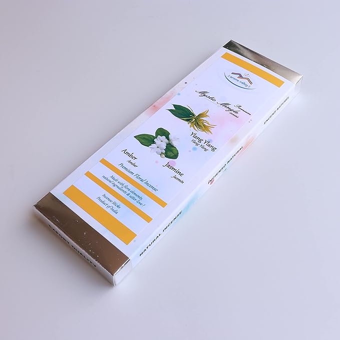 Incense Sticks - Ylang Ylang, Jasmine and Amber Artisan Blend - Hand-Dipped Premium Quality Natural Incense Sticks - 75 Grams - 50+ Sticks - Uplifting, Stress-Relief, Relaxation
