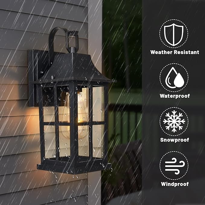 Porch Lights Outdoor, Modern Black Exterior Light Fixture with Clear Glass Shade，Outdoor Light Fixture， for Patio Yard House Hallway Doorway Garage