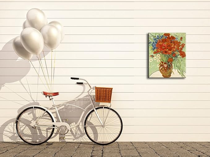 Wieco Art Red Poppies and Daisies Large Canvas Prints Wall Art of Van Gogh Famous Floral Oil Paintings Reproduction Abstract HD Classical Flowers Pictures Artwork for Bathroom Home Decorations