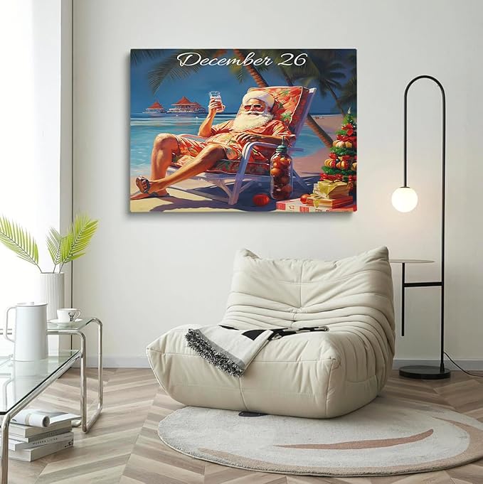 Tropical Christmas Art Print: December 26 Santa Relaxing On The Beach, Wall Art, Santa Claus Picture, Holiday Home Decor, Christmas Decor For Office, Bedroom, Living Room - 8x10inch Unframed