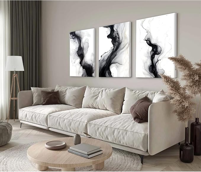 Black White Abstract Wall Art Decor Set of 3 Modern Wall Art Minimalist Canvas Wall Decor Black White Abstract Prints Modern Pictures Minimalist Artwork for Room Bedroom 16x24 Inch Ready to Hang