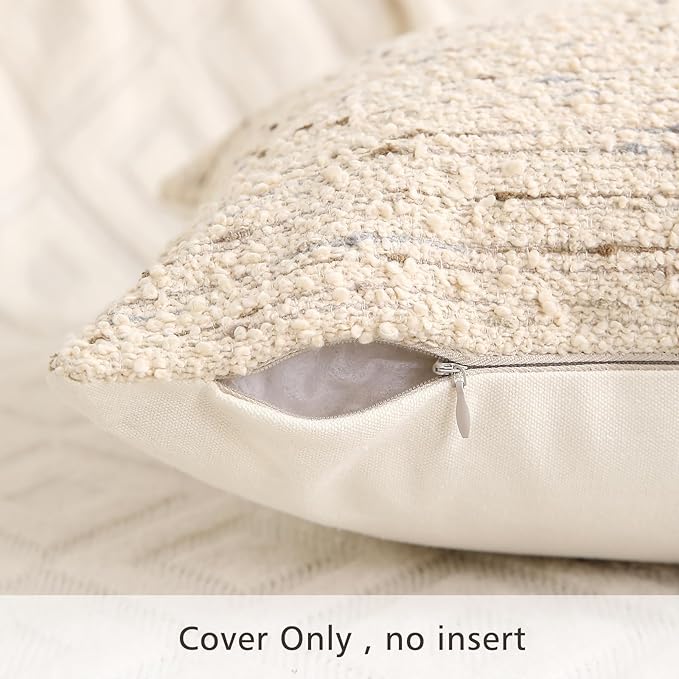 Textured Boucle Pillow Covers 24x24 Neutral Striped Throw Pillows Soft Modern Farmhouse Pillow Cases, 1pc Decorative Accent Square Couch Cushion Cover for Bed Sofa Chair, Cream Brulee