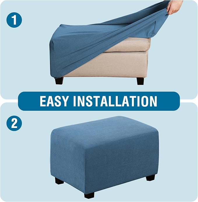 H.VERSAILTEX Ottoman Cover Slipcover Rectangle Fit Length 33'-38' Footrest Sofa Slipcovers Stool Cover Footstool Protector Covers Feature Stretch Thick Jacquard Fabric Removable Washable - Dusty Blue