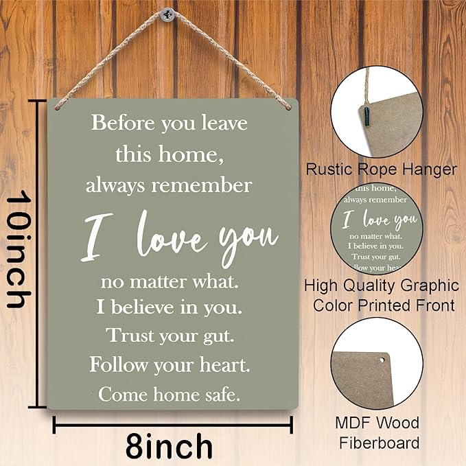 FUGWN Before You Leave This Home Always Remember I Love You Sign Hanging Wooden Signs 8x10, Entryway Wall Decor, I Love You Sign, Love Wall Decor, Inspirational Motivational Home Wall Decor(Green)
