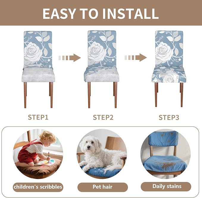 Stretch Dining Chair Covers Set of 2,Floral Print Chair Covers,Soft Removable Washable,Pet Friendly Furniture Protector,Universal Chair Slipcovers for Home, Kitchen,Ceremony Dining Room Seat