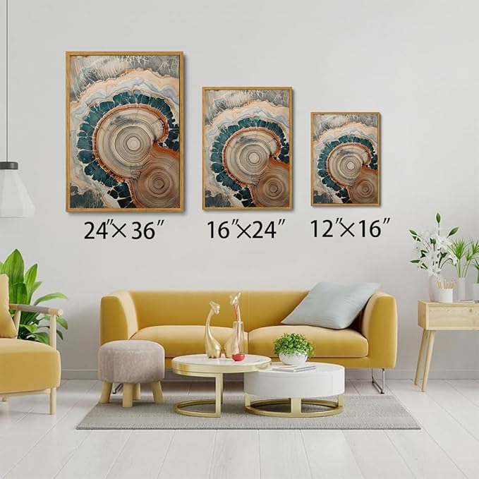 IBHJSART Framed Tree Ring Canvas Wall Art Vintage Colorful Wood Stump Painting Prints Modern Minimalist Pictures Neutral Nature Rustic Farmhouse Decor Living Room Bedroom Bathroom Office