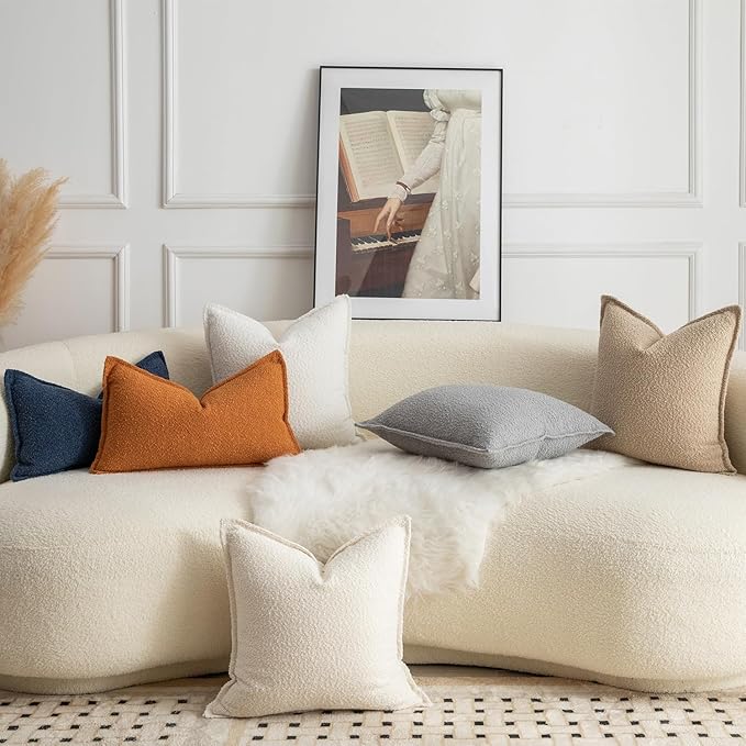 MANDIOO Pack of 2 Decorative Throw Pillow Covers Accent Solid Woven Textured Cushion Covers Pillow Cases Bedroom Living Room Sofa Home 12 x 20 Inch Beige