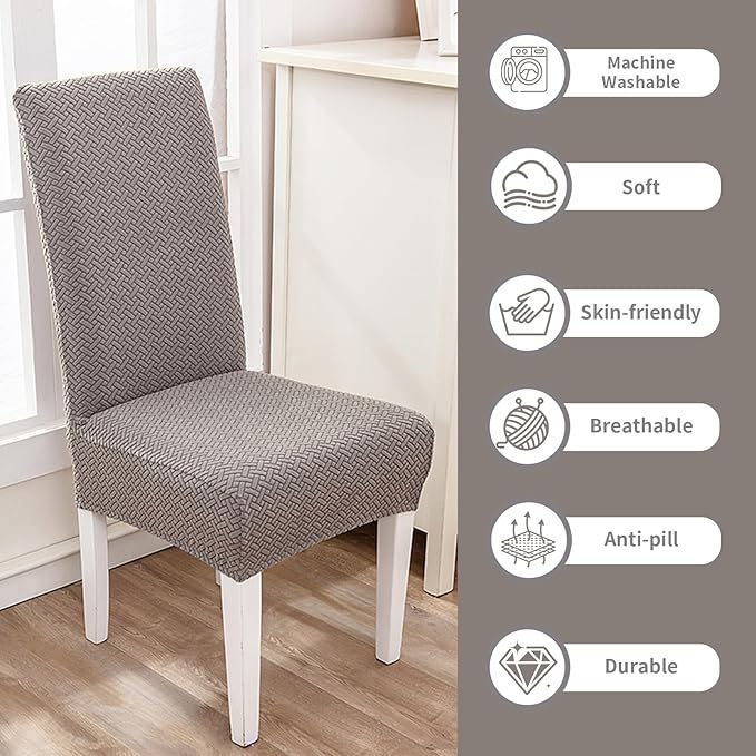 Parsons Dining Chair Cover, Detachable Sofa Chair Cover, Retractable Chair Cover (4, Taupe)