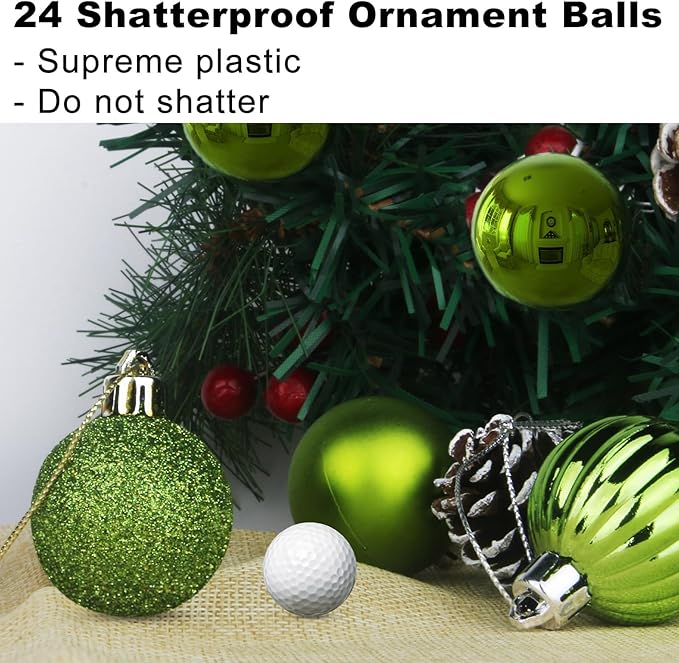 Lime Green 3.2" Large Christmas Balls - Christmas Tree Decoration Ornaments Shatterproof Hanging Balls for Birthday Halloween Holiday Wedding Decorations Set of 24pcs