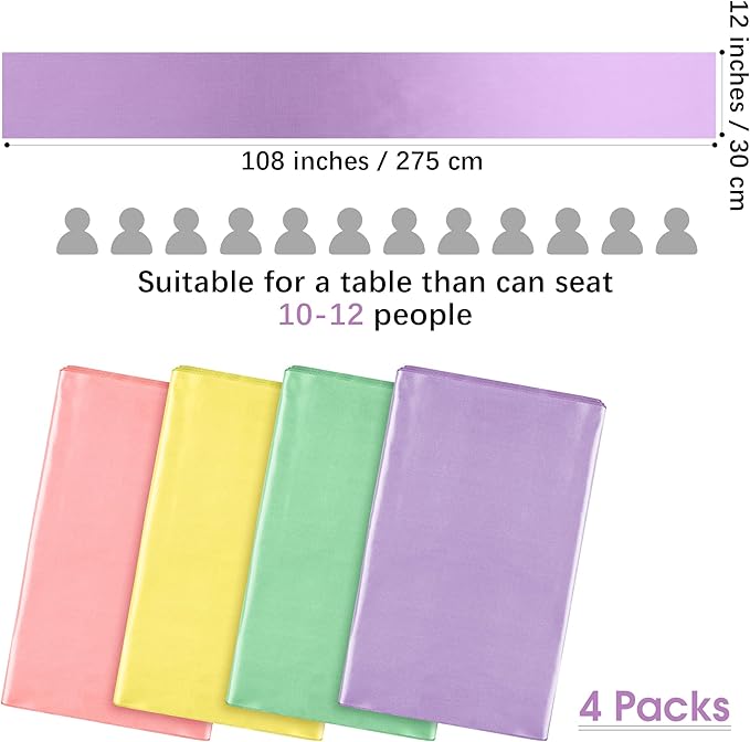 Aneco 4 Pack Satin Table Runner 12 x 108 Inch Pastel Rainbow Long Bright Silk and Smooth Fabric Party Table Runner for Wedding Banquet Party Decoration