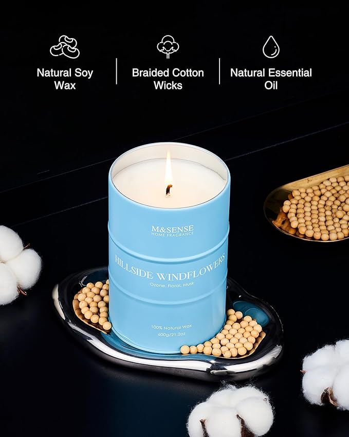 M&SENSE White Flowers Large Natural Scented Candle, 120 Hours Long Lasting Soy Candle 21.2oz, Stress Relief Floral Aromatherapy Candles for Women, Valentines Day Gifts for Her