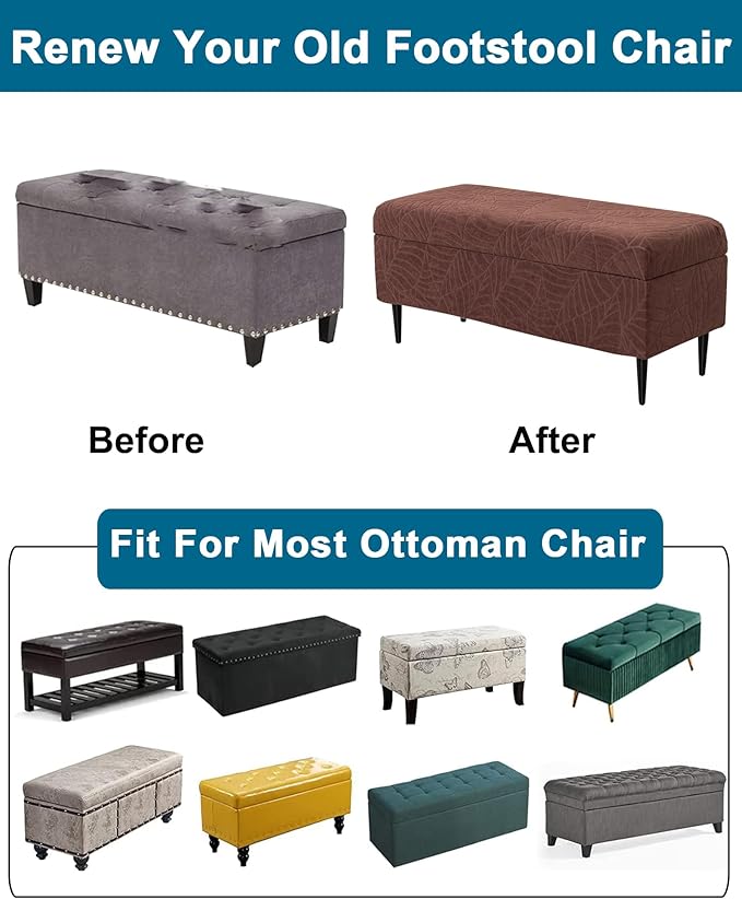 CRFATOP Waterproof Jacquard Ottoman Stool Cover Stretch Folding Storage Footstool Bench Slipcovers Upholstered Foot Chest Chair Covers Washable Entryway Furniture Protector with Elastic Bands,L,Coffee