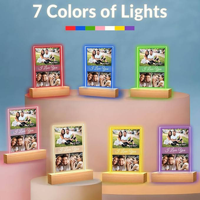 Custom Picture Frame, Customized Picture Frames, Personalized Photo Frame with Night Light, Christmas Anniversary Couple Gifts for Women Men Her Him Girlfriend Boyfriend