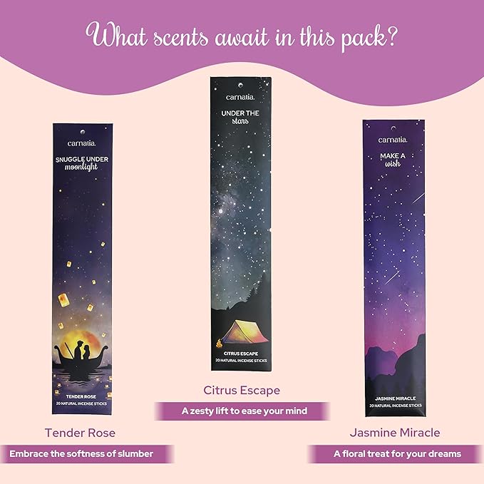 Carnatia Sleep Ritual Bundle | 6 Relaxing Incense Sticks + 6 Calming Essential Oils | Natural Aromatherapy Set for Stress Relief & Restful Sleep