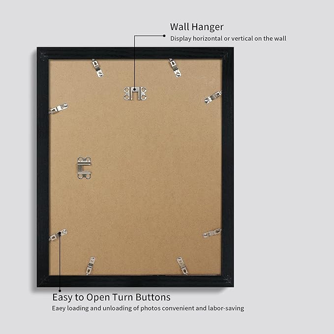 iRahmen 11x14 Picture Frame Set of 4 with Tempered Glass, Black Frame Display 8x10 Picture with Mat or 11 x 14 Without Mat, Rustic Wood Photo Frames for Horizontal or Vertical Wall Mounting