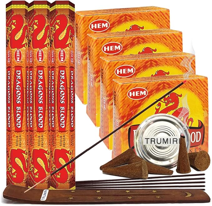 Dragon's Blood Incense Sticks and Cone Incense Holder Variety Pack Bundle insence insense insienso