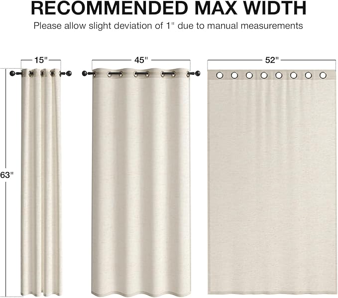 Anmao Flax Linen Curtains for Living Room 63 Inch Length 2 Panels Set, Light Filtering Sheer Window Curtain Drapes for Bedroom with Nickel Grommet, 52 Inch Wide Each Panel, Linen Color
