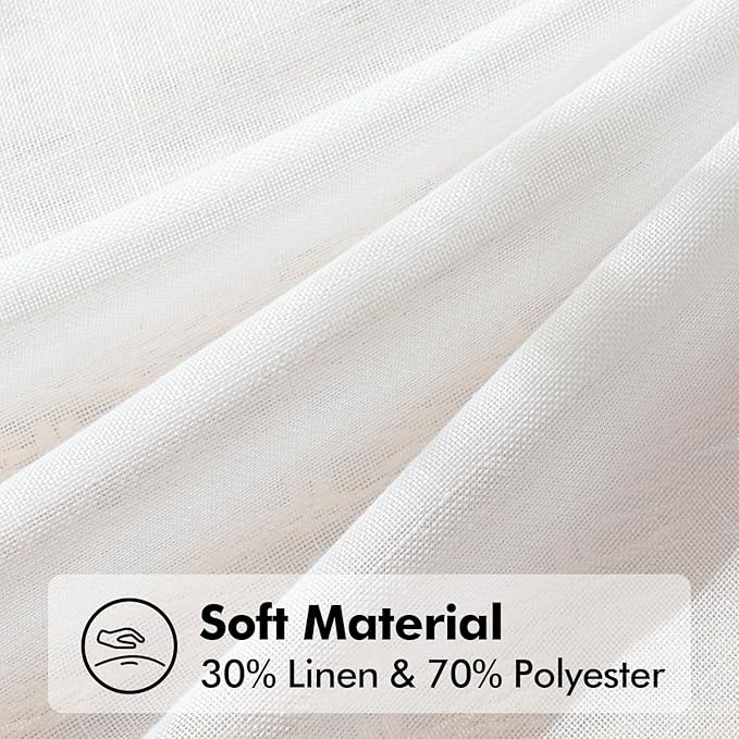 Pure White Linen Curtains 80 inches Long 2 Panels for Living Room Semi Sheer Light Filtering Window Drapes with Back Tab Burlap Textured Modern Farmhouse Coastal Curtains for Dining Room Office