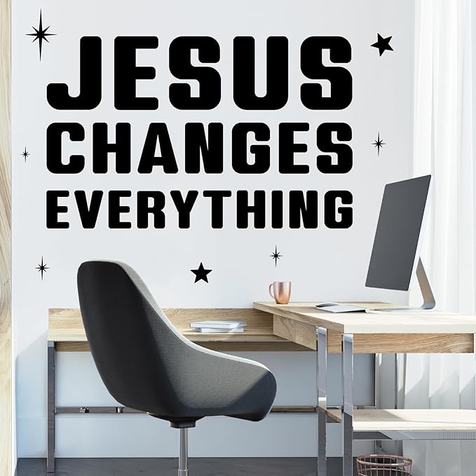 Inspirational Wall Stickers Gym Wall Decal Bible Verses Walls Decoration Teamwork Vinyl Sticker for Office Jesus Changes Everything Religious Decals Christian Walls Art Murals for Living Room Bedroom