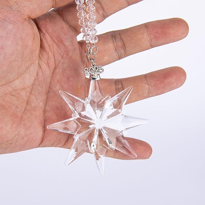 2025 Christmas Ornaments 4pcs Crystal Snowflake Ornament for Christmas Tree Hanging Pendant Crystal Sun Catcher Home Decor