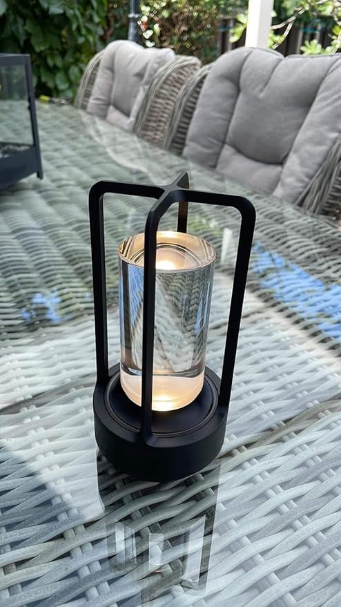 Klarako Crystal Lantern Lamp – Modern Cordless Rechargeable Bedside & Outdoor Light, Portable Wireless Lamp – Dimmable Touch Control – Luxury Living Room & Hotel-Style Lighting (Black, 2-Pack)