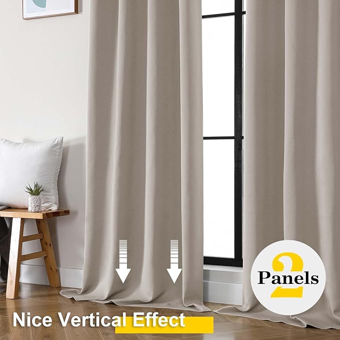 Extra Long Stone Blackout Curtains for Bedroom Living Room 108 Inches Long 2 Panels, Soft Solid Room Darkening Thermal Insulated Window Treatments, Rod Pocket Curtain, 50" Wx108 L