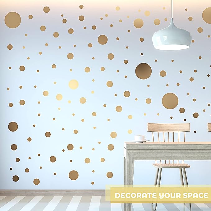 Zonon 264 Pcs Polka Dot Wall Decals for Classroom Decor Kids Circle Wall Sticker Vinyl Peel and Stick Colorful Removable for Nursery Bedroom Playroom Living Room(Gold)