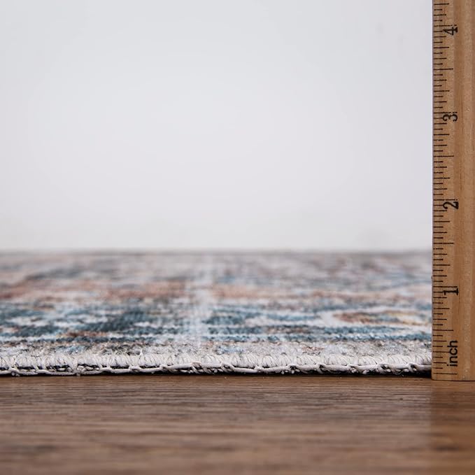 Bloom Rugs Caria Washable Non-Slip 8x10 Rug - Terracotta/Blue Traditional Area Rug for Living Room, Bedroom, Dining Room, and Kitchen - Exact Size: 7'8" x 10'