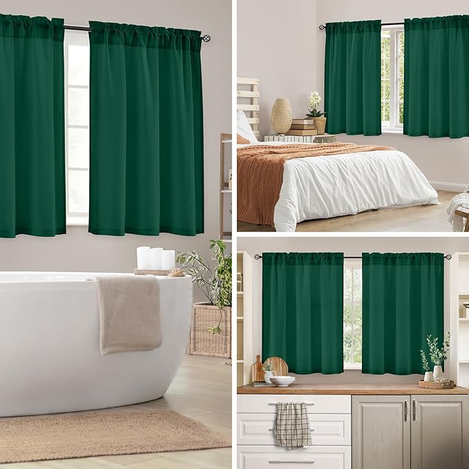 HOMEIDEAS Non-See-Through Dark Green Privacy Semi Sheer Curtains 63 Inches Long 2 Panels Set Light Filtering Curtains for Living Room Bedroom Drapes,W52xL63