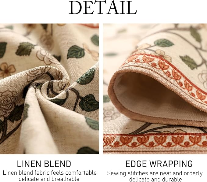 ISAENNE Designer Elegant Linen Floral Table Runner 102 Inches Long,Farmhouse Light Beige Durable Decor Table Runners for Dining Tables,Thanksgiving,Kitchen Tables,Christmas,12"*102"-Flora A
