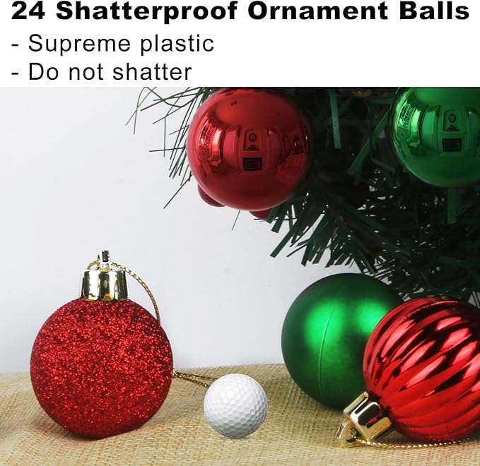 Red & Green 3.2" Large Christmas Balls - Christmas Tree Decoration Ornaments Shatterproof Hanging Balls for Birthday Halloween Holiday Wedding Decorations Set of 24pcs