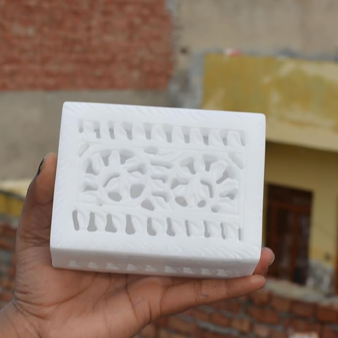 Vintage Onyx Marble Alabaster lid Hinged Footed Trinket Jewelry Box 3x4 inch - Decorative Treasure Box With Engraved Art, Trinket Box | Mini Storage Chest For Jewelry Memento Holder For Miscellaneous