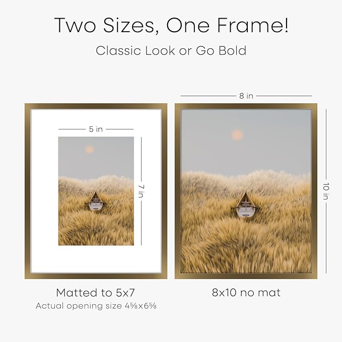 Homeforia Bronze Picture Frames 8x10, High End Metal 8 x 10 Photo Frame with Mat 5 x 7 Art, 10x8 Brass Frame Matted to 5x7 inch Print, 8by10 Wall or Tabletop Frames, Tempered Glass, Wall Kit, Set of 2