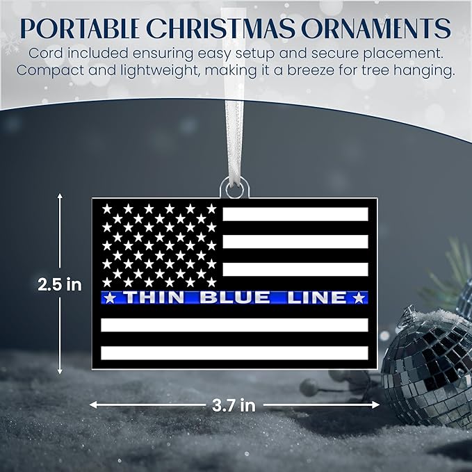FLAGWIX Police Christmas Ornaments - Thin Blue Line Acrylic Christmas Ornaments 2025 for Tree Decorations - Police Gifts for Men Women, Inspirational Cop Gifts for Men Dad Grandpa