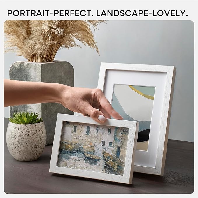 Homeforia 9x12 Frame White Wood, High End Oak 9 x 12 Picture Frames with Mat 7 by 10 Photo, 9by12 White Wooden Frame Matted to 7x10 Print, Wall or Tabletop Frames, Tempered Glass, Wall Kit, Set of 1