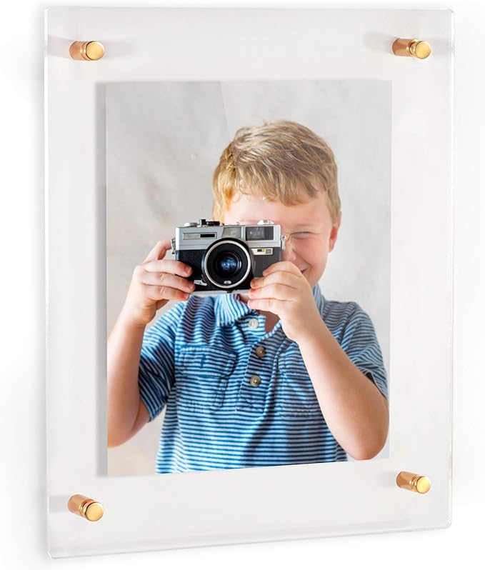 ArtToFrames Floating Acrylic Frame for Pictures Up to 11x14 inches (Full Frame is 15x18) with Gold Standoff Wall Mount Hardware, Acrylic-109-11x14-71