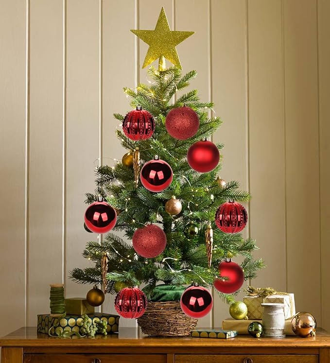 3.15" Red Christmas Balls Ornaments 12 Pcs Shatterproof Christmas Ornaments Set Large Red Ornament for Xmas Tree Halloween Holiday Party