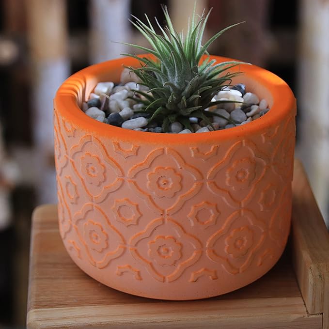 Round Concrete Flower Pot Silicone Mold Vintage Pattern Plaster Succulent Planter Vase Mold Candle Pen Holder Epoxy Resin Cement Clay Mould