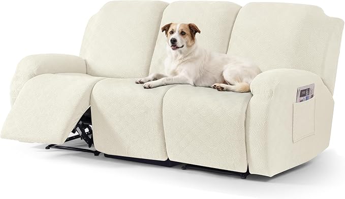 Timeles Recliner Covers for 3 Seater Reclining Sofa Slipcover Furniture Protector for Dogs and Pets Stretch Soft Washable (Three-Seater, Cream)
